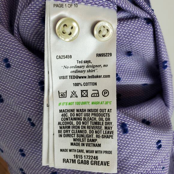 Ted Baker Endurance Dress Shirt Purple Polka Dot Spring Summer Classic Purple - Picture 8 of 11